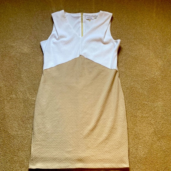 Calvin Klein Dresses & Skirts - Calvin Klein white and tan sleeveless shirt dress size 14